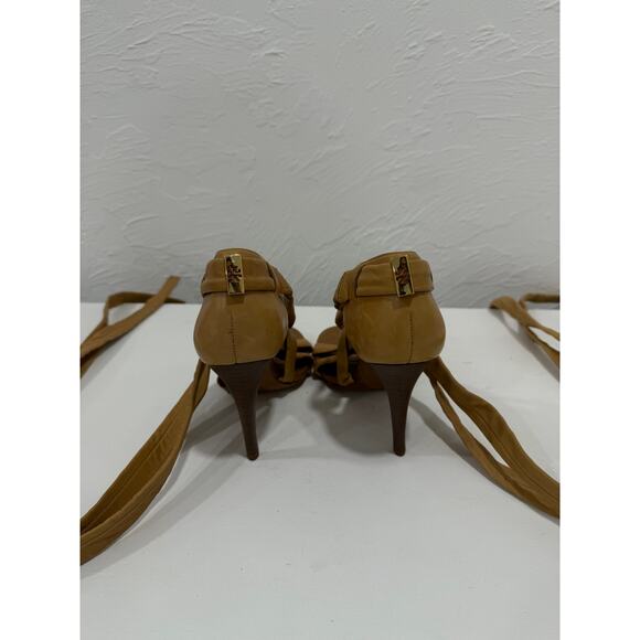 Tory Burch Leather Lounge Baby Wrap Up Strappy Heel Sandals Tan Women's Size 7.5 - Picture 4 of 6